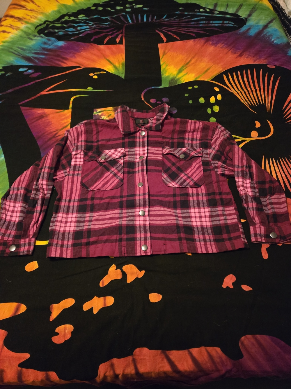 NOBO Crop Plaid Crop Button-Up Top